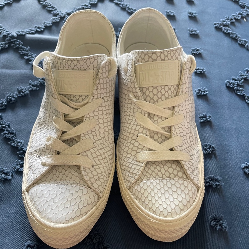 Converse White Leather snake skin sneakers